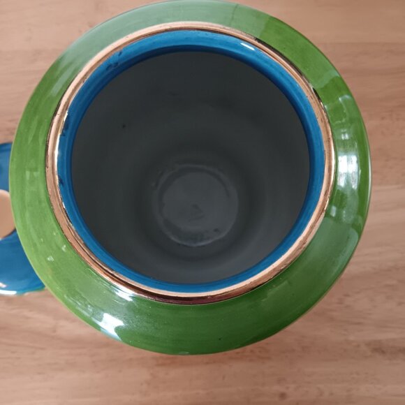 Vintage Rosenthal Netter Italian Ceramic Jar With Lid Green & Blue Handpainted - Picture 4 of 7